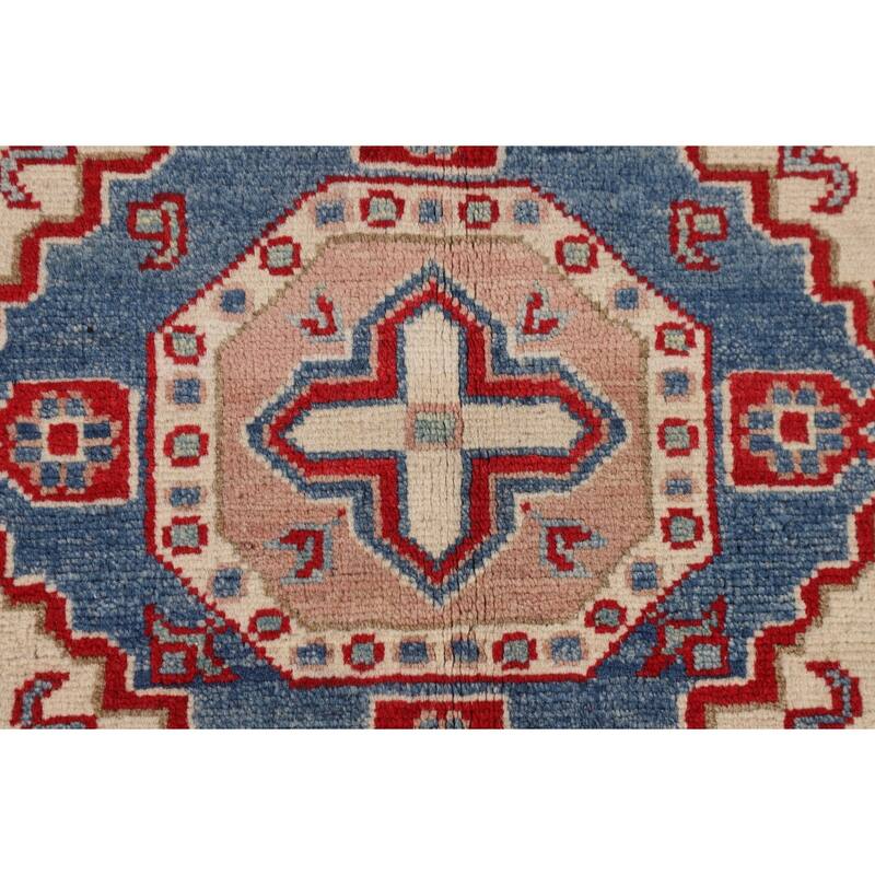 Kazak Area Rug Hand-Knotted Wool Carpet - 4'3" x 6'0"