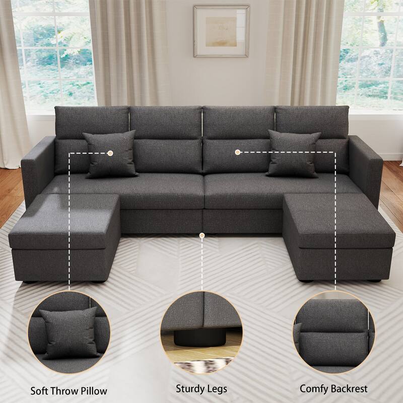 Grey Modular Sectional Sofa with Pillows for Living Room