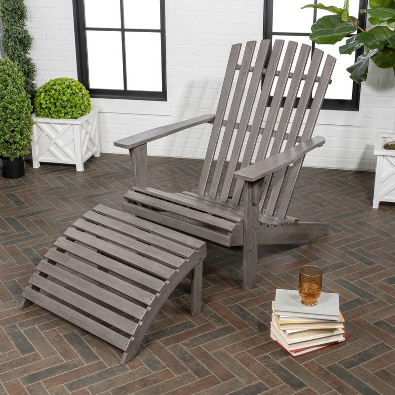 Shoreham 2-Piece Traditional Rustic Acacia Wood Adirondack Chair with Detachable Ottoman, by JONATHAN Y