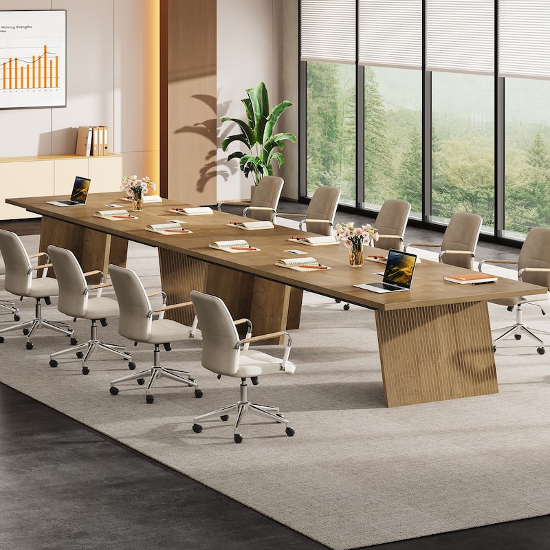 Modern Conference Table, Large Boardroom Meeting Desk with Cable Grommet, Office Seminar Training Accent Table