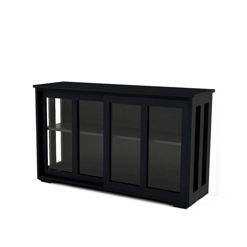Anmytek Modern Black Storage Cabinet with Sliding Glass Doors Display Bookcase for Living Room Dining Room