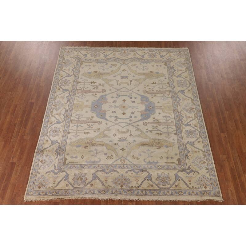 Beige Oushak Oriental Area Rug Handmade Wool Carpet - 7'11"x 9'0"