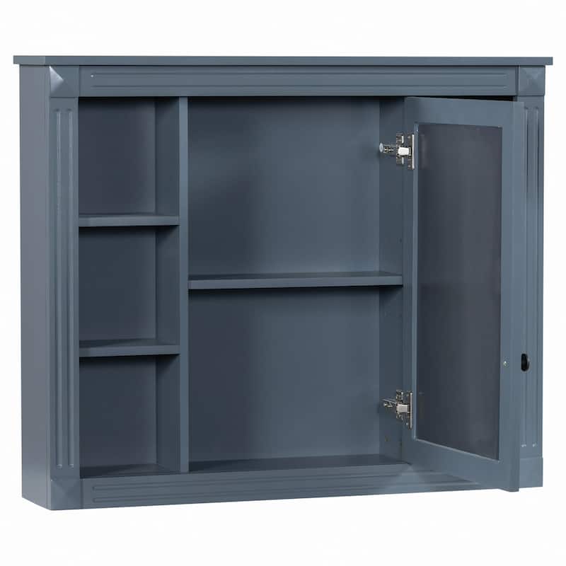 35'' x 28'' Wall Mounted Bathroom Storage Cabinet with Mirror,6 Open Shelves