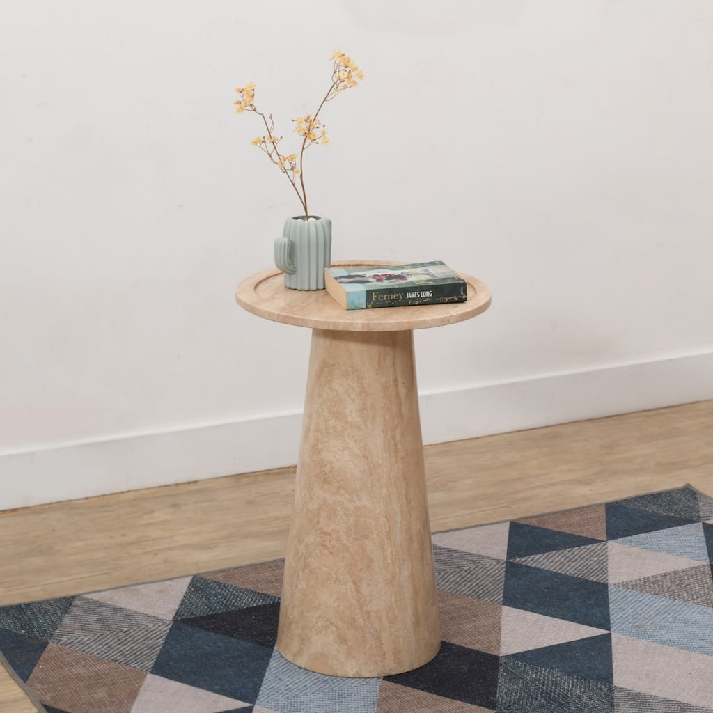 Round Marble Top Pedestal End Table - 24" - Beige