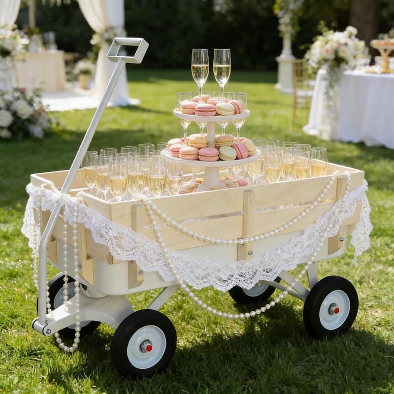 All-Terrain Outdoor Garden Carriage - Wooden Railings & Solid Tires, 176lb Capacity