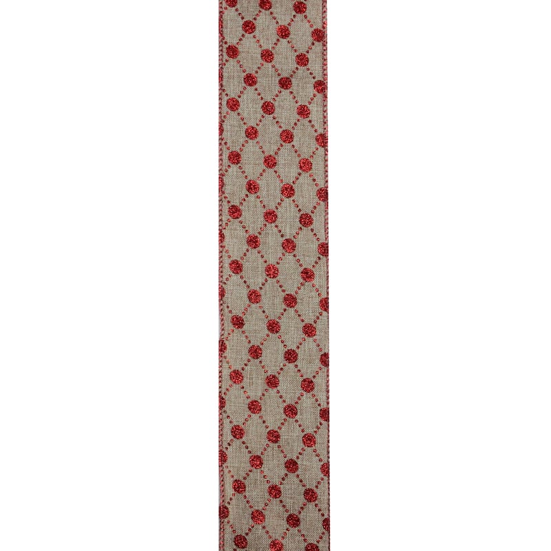 Pack of 12 Red and Beige Diamond Wired Christmas Craft Ribbon 2.5" x 120 Yards