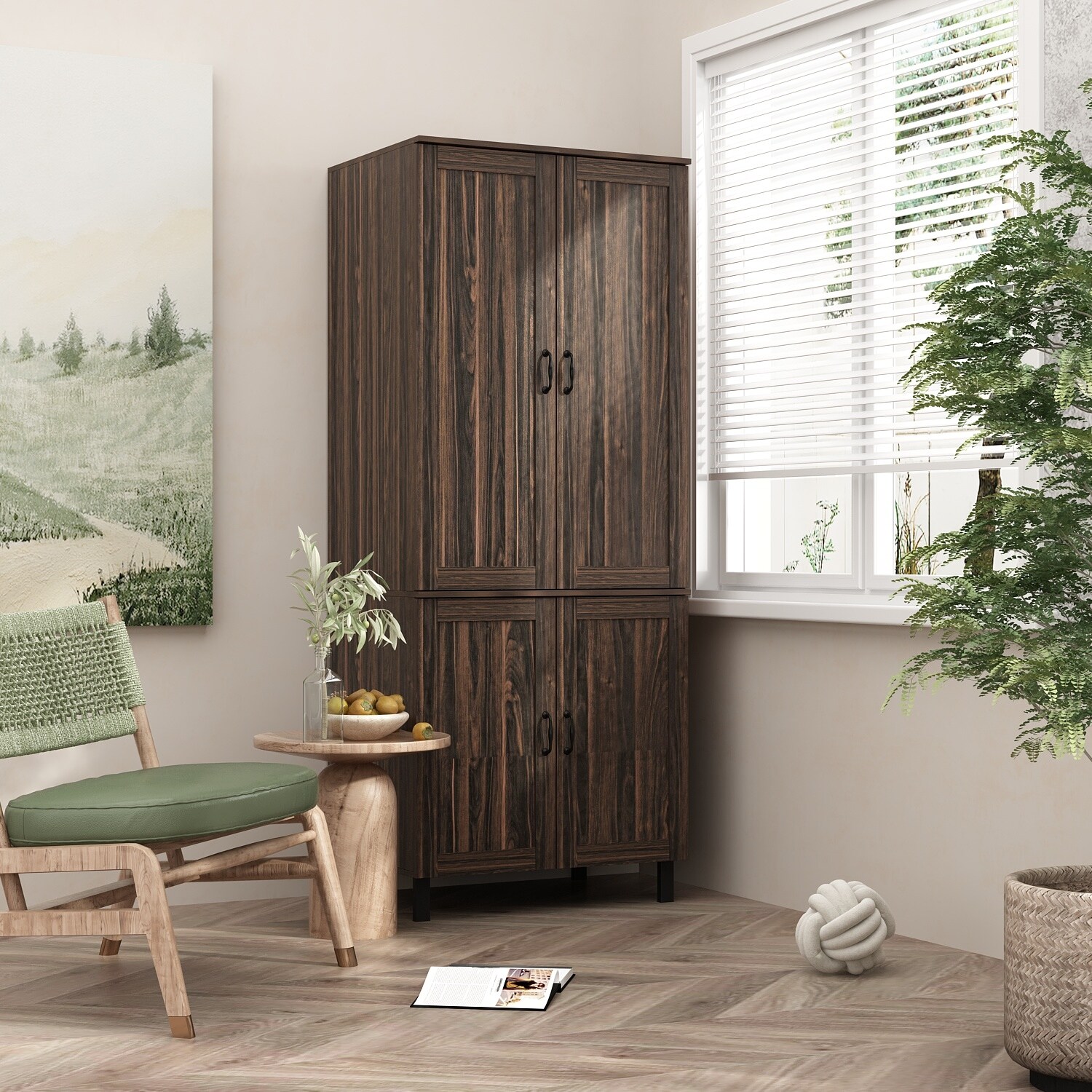 Dark Wood Grain Storage Cabinet Versatile and Stylish Organizer Pantry - 31.5"x23.6"x78.7"