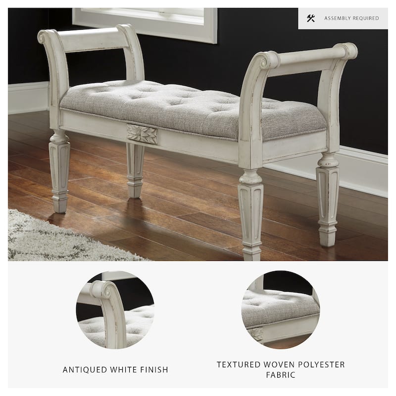 Realyn Vintage Casual Antique White Accent Bench
