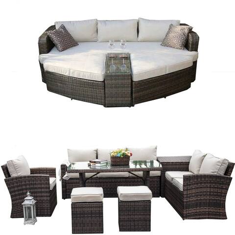 11-piece Patio Wicker Coversation Sofa Set and Daybed Set