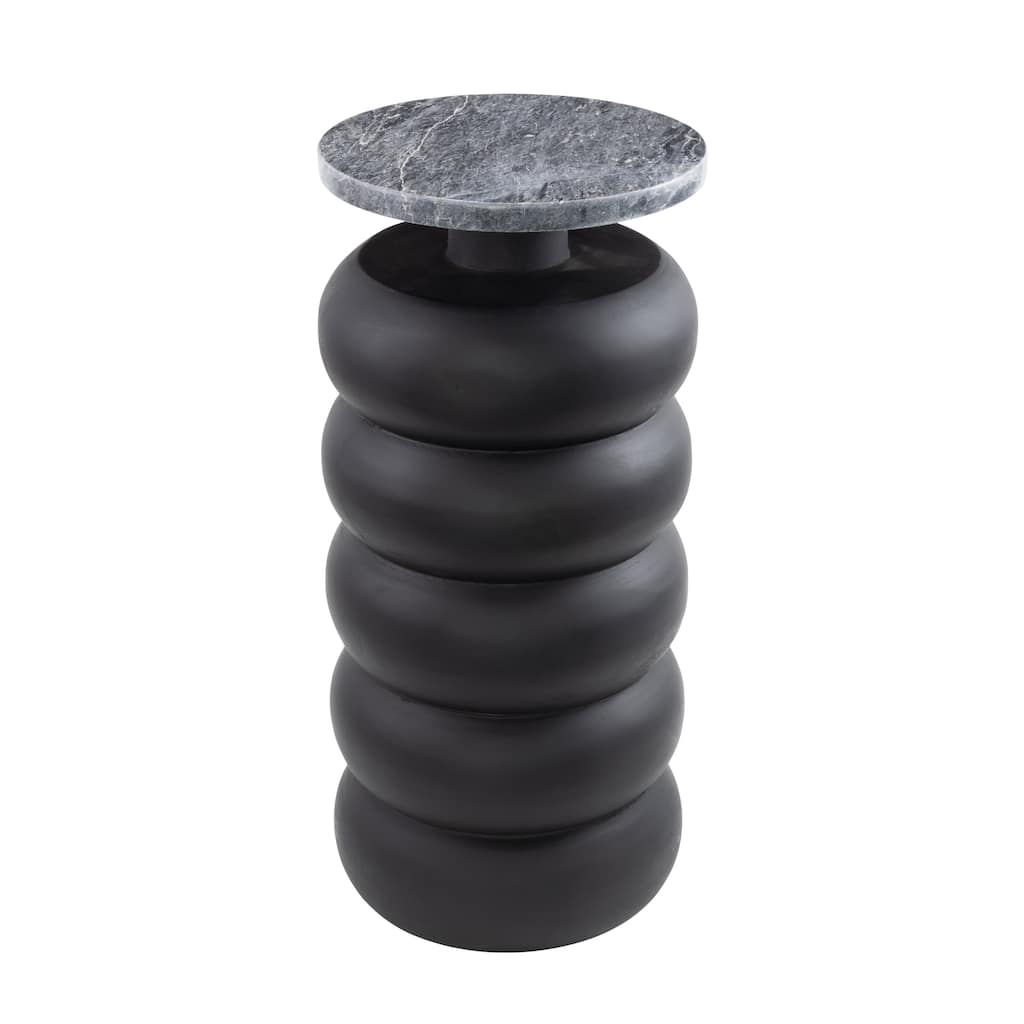 Wood Bubble Inspired Accent Table with Marble Tabletop - Black - Roche River Decor