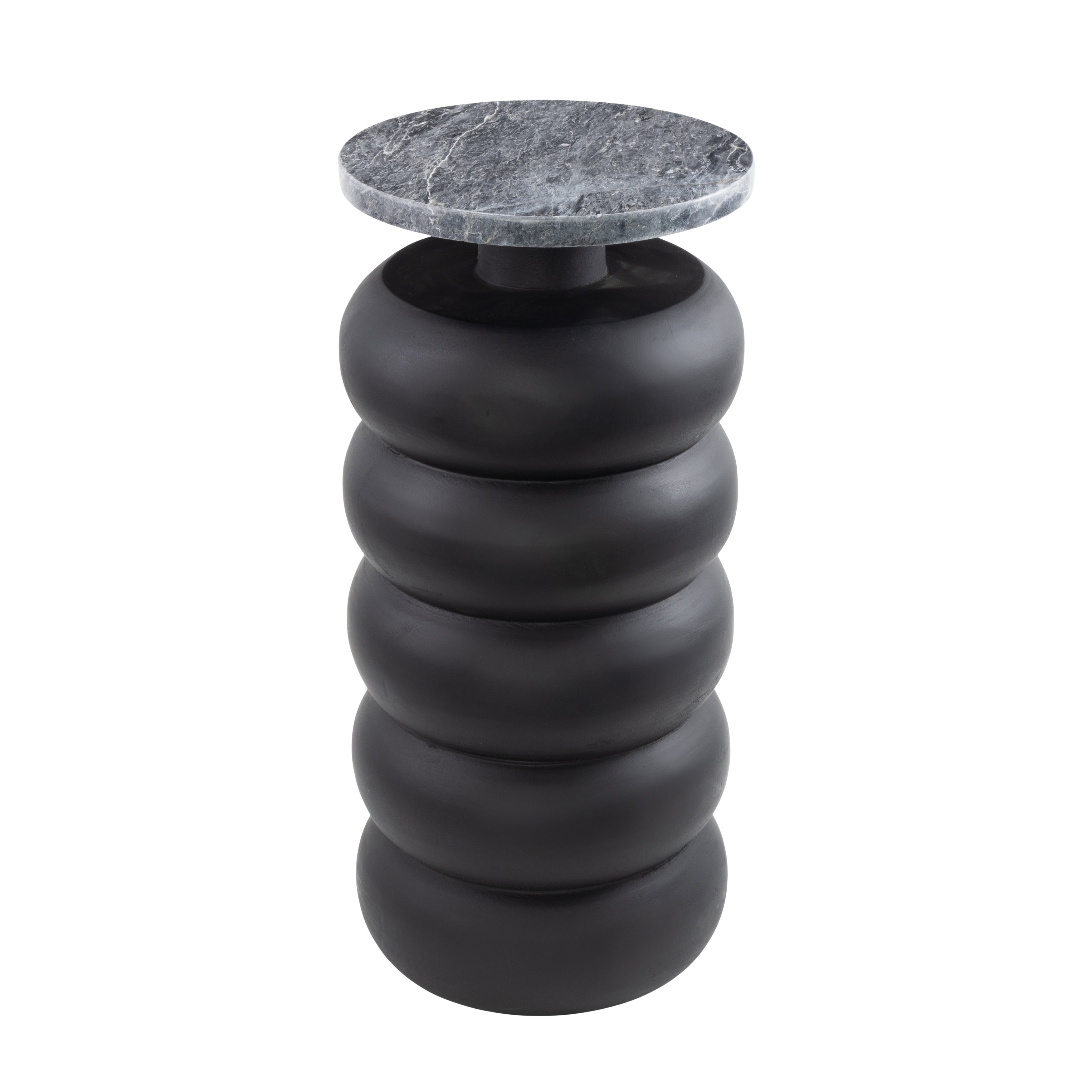 Roche River Decor - Wood Bubble Inspired Accent Table with Marble Tabletop - Black