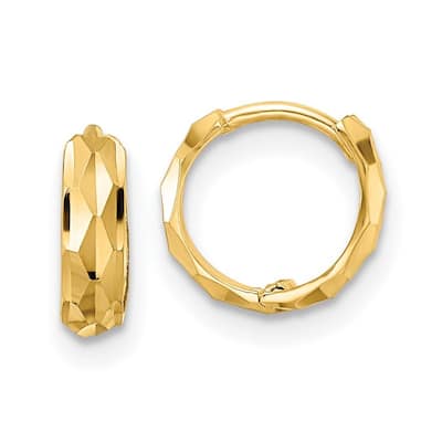 Curata 14k Yellow Gold Sparkle Cut Hinged Hoop Earrings - 9.13x2.65mm