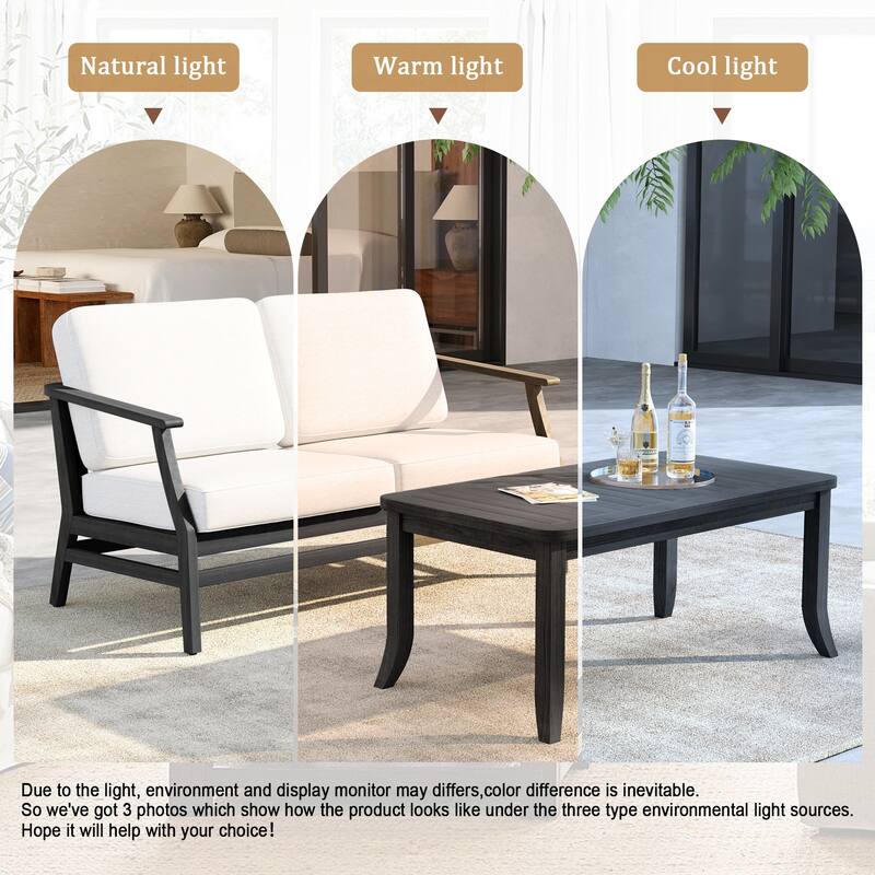 Outdoor Loveseat Sofa with Coffee Table Teak Wood Patio Furniture