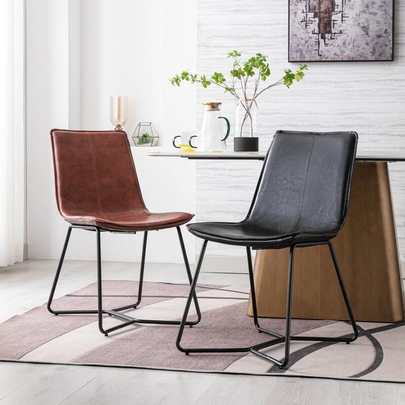 Porthos Home Bruna Dining Chairs Set of 2, PU Leather, Cross Sled Legs