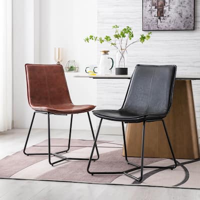 Porthos Home Bruna Dining Chairs Set of 2, PU Leather, Cross Sled Legs
