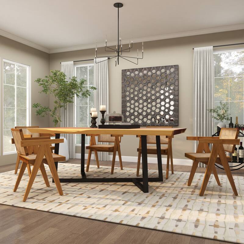 Teak Wood Living Room Accent Chair with Leather or Woven Cane Seat