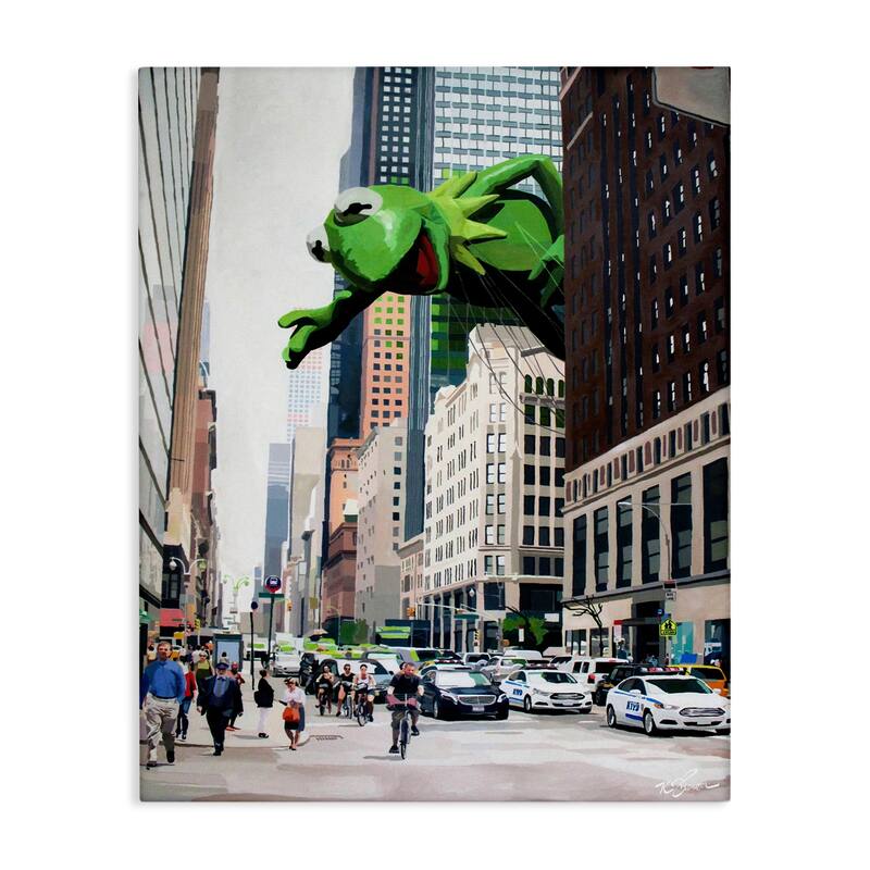 Stupell Frog Character over City Canvas Wall Art Design By Keith Thomson - 16 x 20