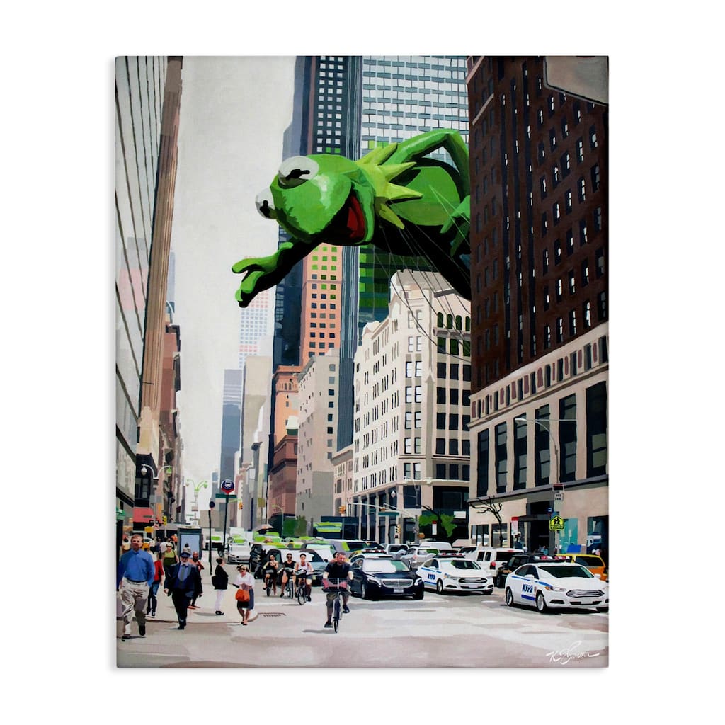 Stupell Frog Character over City Canvas Wall Art Design By Keith Thomson