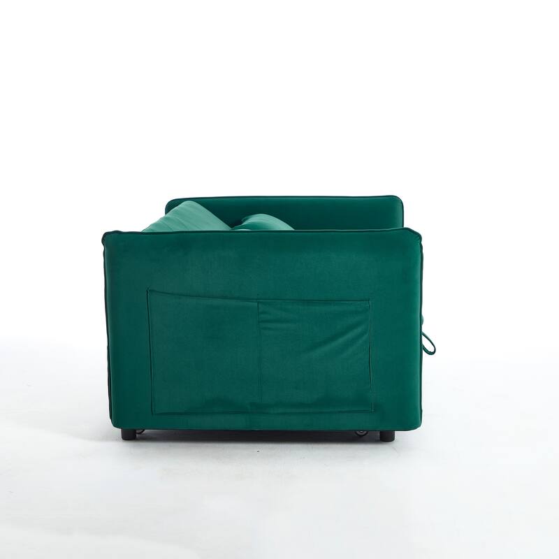 3 in 1 Convertible Green Sleeper Futon Sofa Bed with Adjustable Backrest and Storage