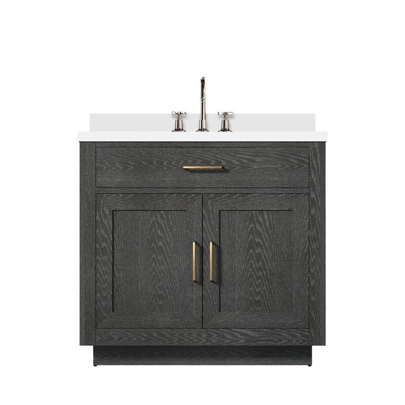 Abbey Bath Vanity with Quartz Top, Sink and Faucet - 36 inch - Black Oak