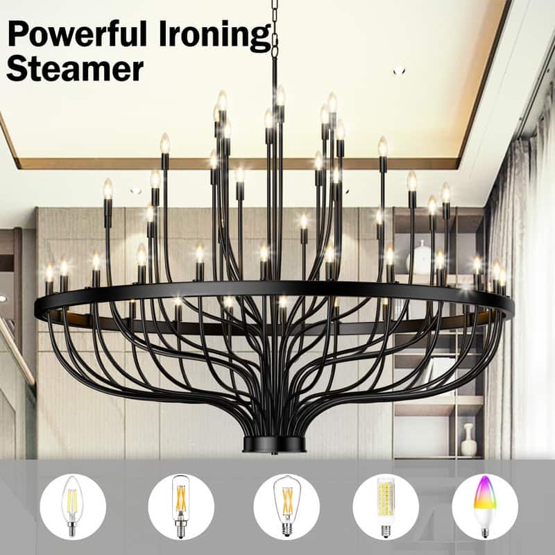 Black Chandelier, Modern Farmhouse Chandelier for Dining Room, Round Industrial Candle Chandeliers