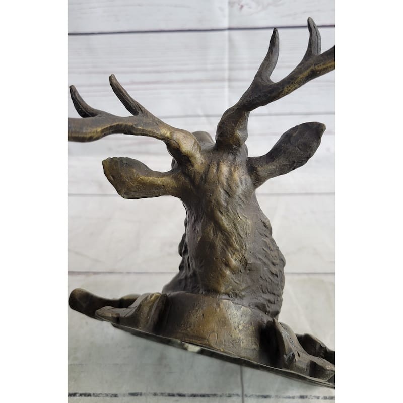 Deer Buck Stag Wall Mounted Bust Head Coat Of Arms Plaque Bronze Metal Sculpture
