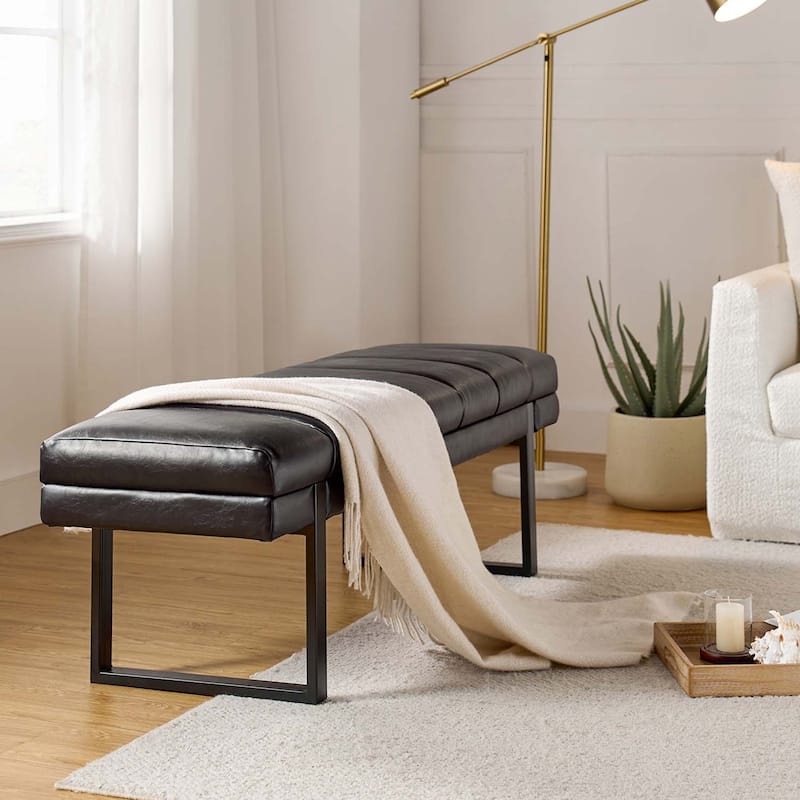 Laurens Modern 52.5'' Channel Tufted Bench with Mental Legs by HULALA HOME