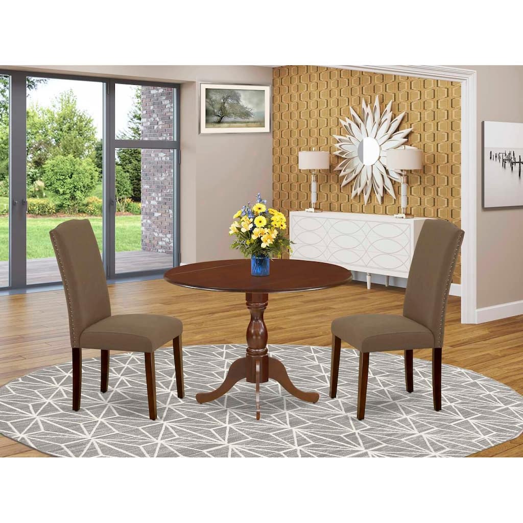3-Piece Mahogany Finish Solid Wood Top Upholstered Dining Room Set (Seats-4)