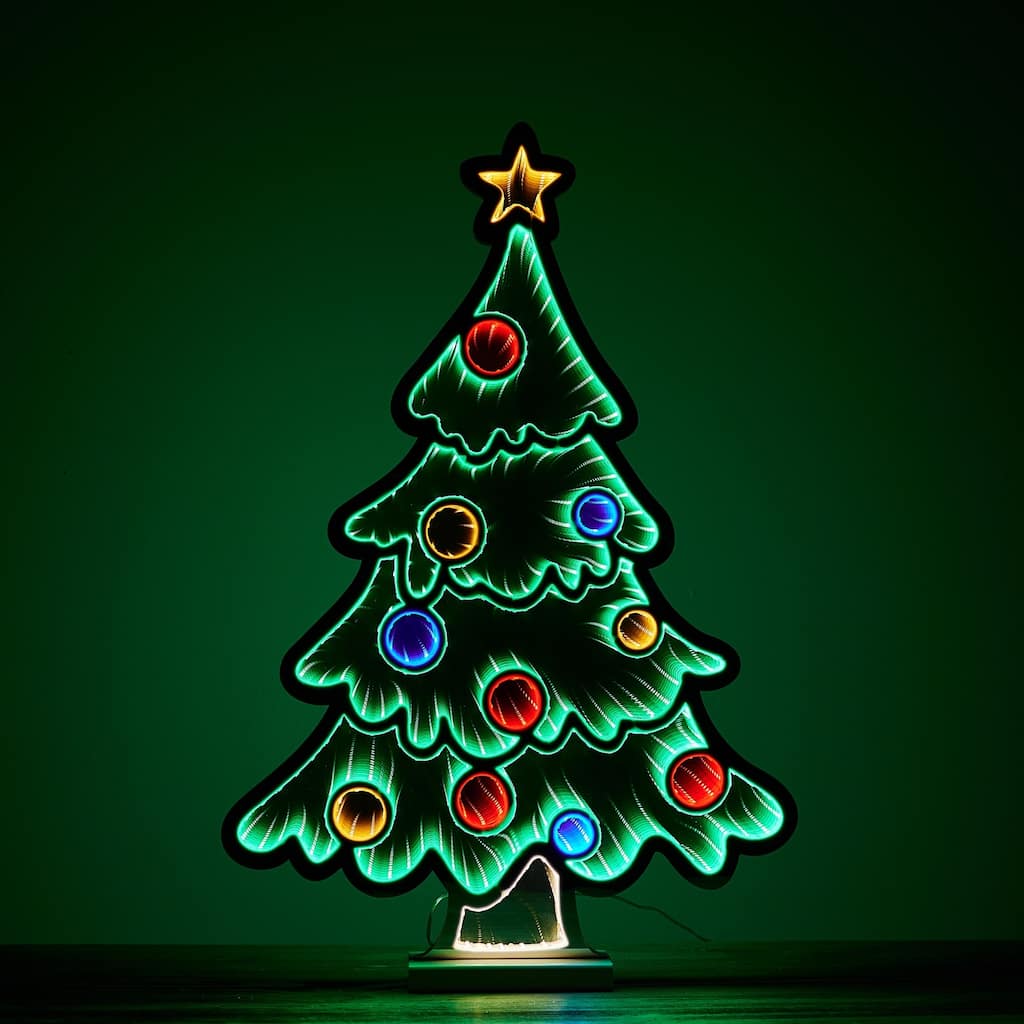 LED Lighted 3D Christmas Tree Infinity Mirror - 25"