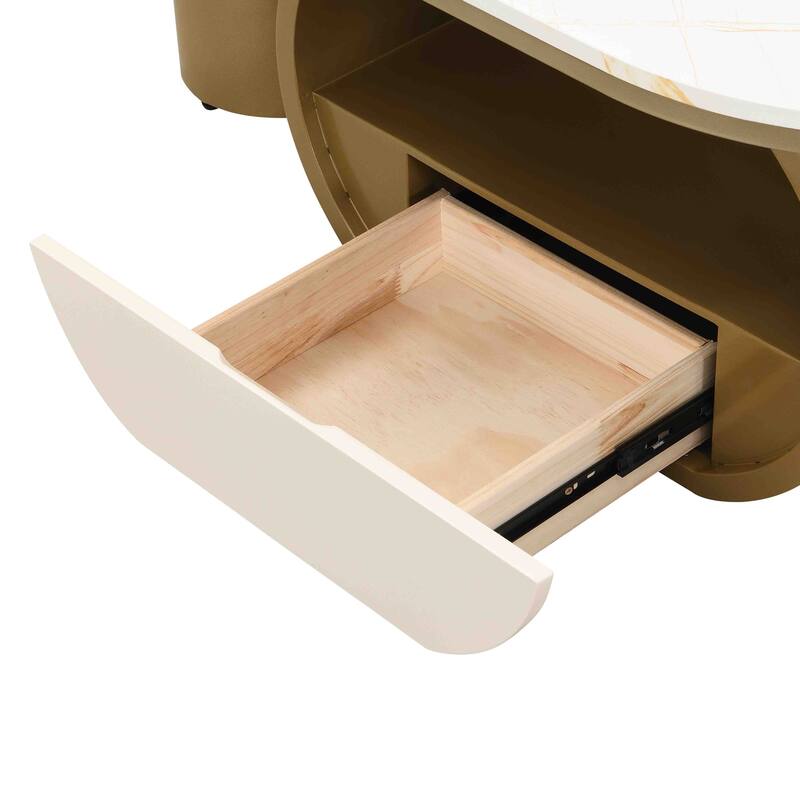 Luxury Oval Coffee Table 47.24 Inch Coffee Table White Metal Coffee Table with Storage Drawer and Shelf, for Living Room