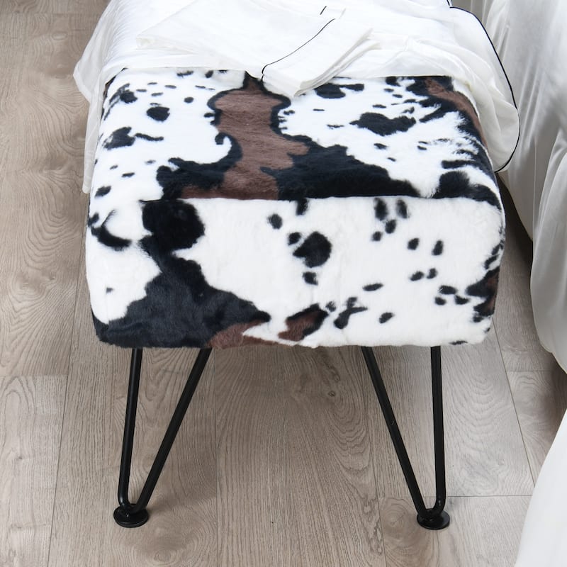 Home Soft Things Animal Pattern Ottoman Bench with Black Metal Legs