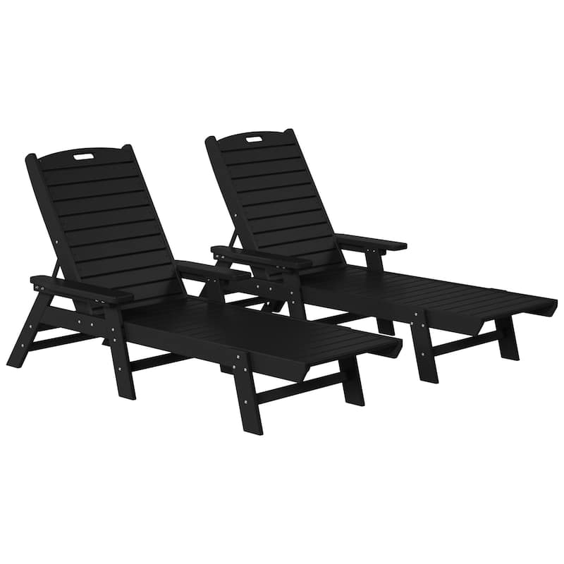 Laguna Hdpe All Weather Outdoor Patio Pool Reclining Chaise Lounge (Set Of 2) - Black