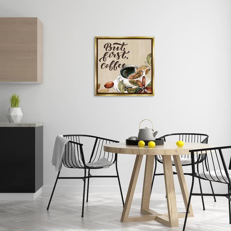 Stupell Rustic But First Coffee Framed Floater Canvas Wall Art Design By Kim Allen