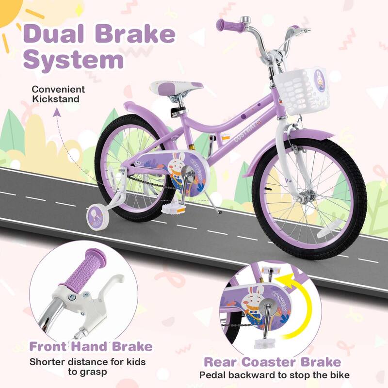Costway Girl Bike with Basket Detachable Training Wheels Adjustable - See Details