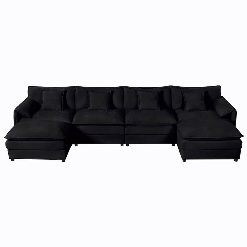 4-Seater Modular U Shaped Chenille Sofa with Ottomans, Black