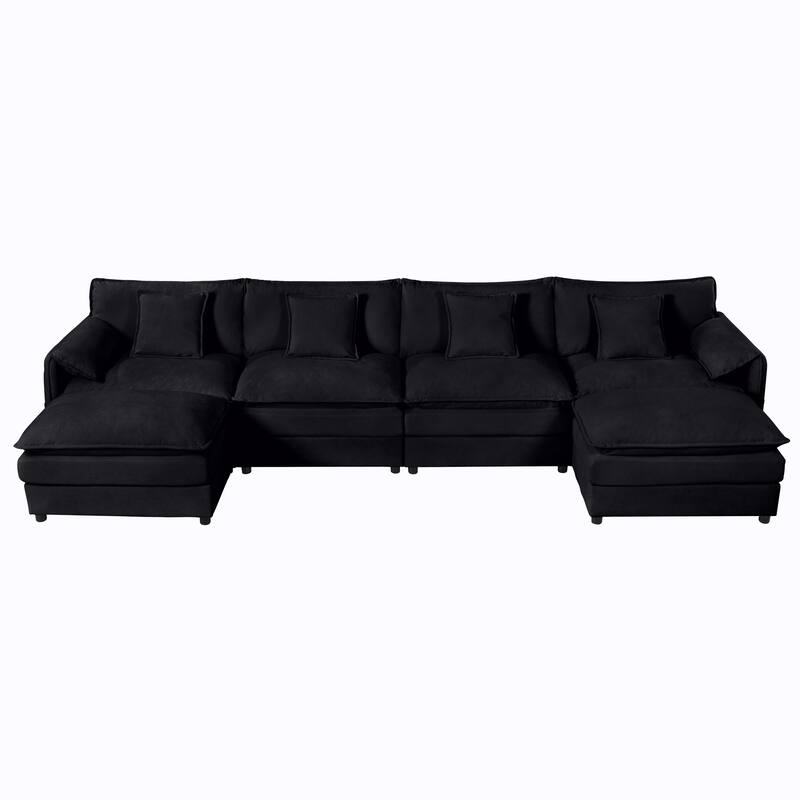 U Shaped Modular Sectional Sofa with 2 Movable Ottomans, Oversized Chenille Deep Seat Sofa, Comfy 4-Seater Sofa with Pillows