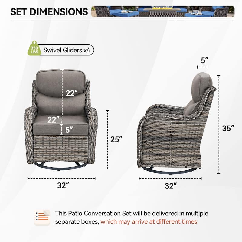 4 Pieces Outdoor Gliders Swivel Chairs Set with 5-Inch Thick Cushions