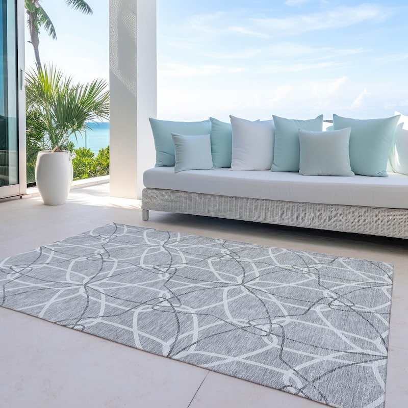 Machine Washable Indoor/ Outdoor Abstract Prism Chantille Rug - Gray - 9' x 12'