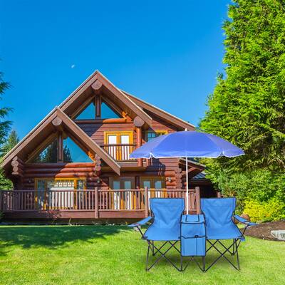 Portable Outdoor 2-Seat Folding Chair with Removable Sun Umbrella