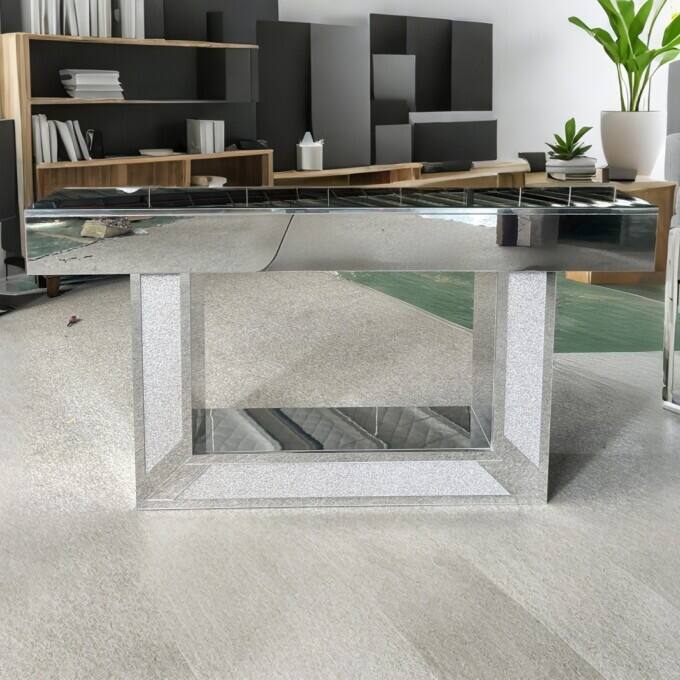 63-Inch Mirrored Entryway Table, Wooden Long Console Sofa Table - Silver