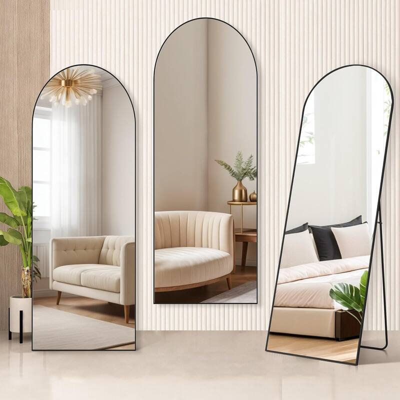 Arched Mirror Full Length, 21"x64" Body Wall Mirrors Shatter-Proof Glass, Large Tall Arch Mirror with Stand Aluminum Alloy Frame