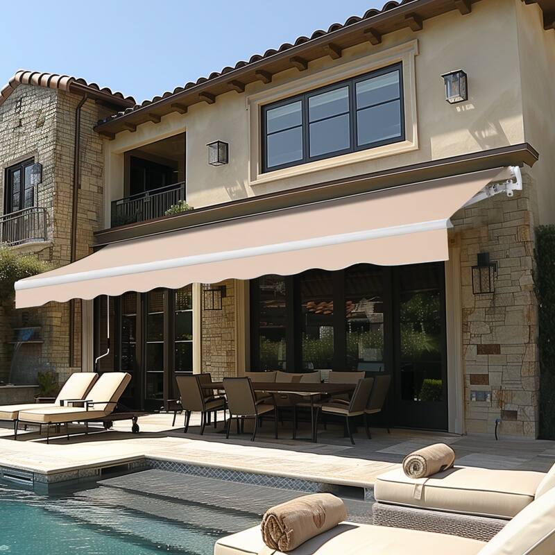 VEIKOUS 12'x10' Outdoor Retractable Patio Awning Sun Shade Cover for Patio, Balcony and Yard