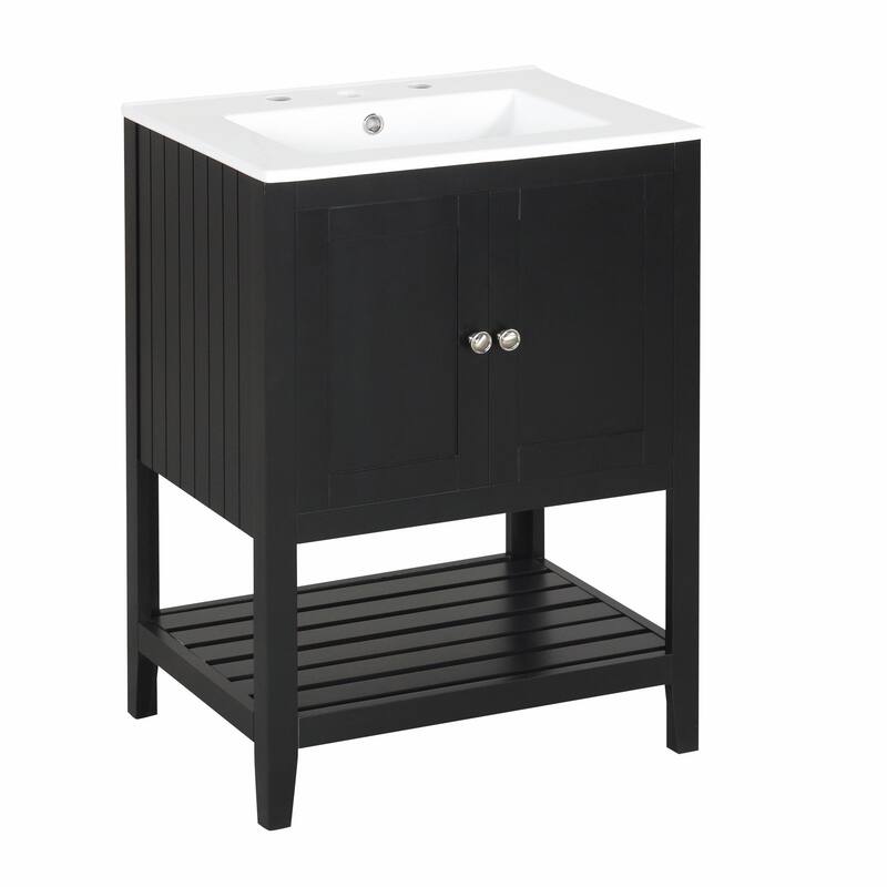 24" Bathroom Vanity with Ceramic Sink and Open Shelf