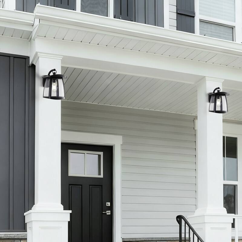 Black IP54 Waterproof Solar Wall Lanterns, 4 Lighting Modes with Button Control, Outdoor Hanging Lights with 2 Solar Panels