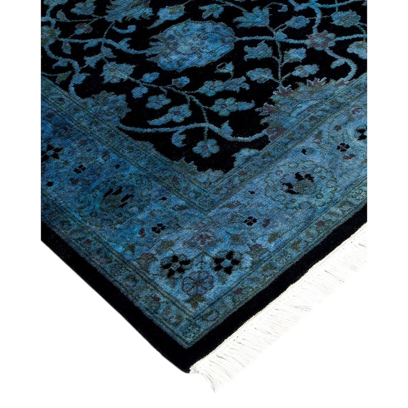 Overton Hand Knotted Wool Vintage Inspired Modern Contemporary Overdyed Blue Area Rug - 3' 1" x 5' 4"