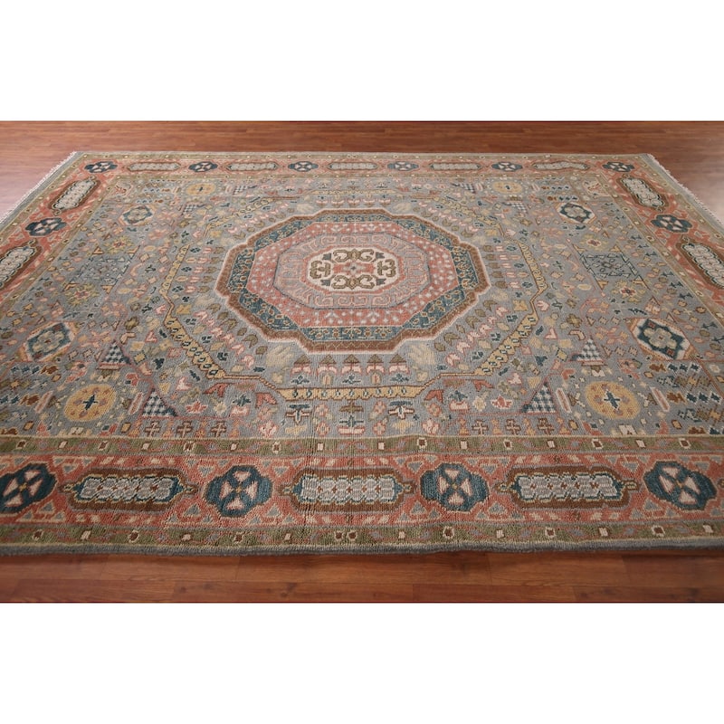 Gray Geometric Khotan Oriental Area Rug Hand-Knotted Wool Carpet - 8'9" x 12'3"