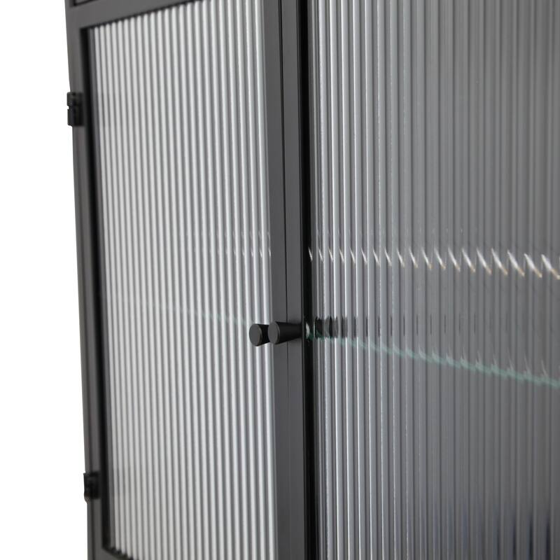 Bathroom Wall Cabinet with Fluted Glass Doors, Kitchen Storage Cabinet with Adjustable Glass Shelves