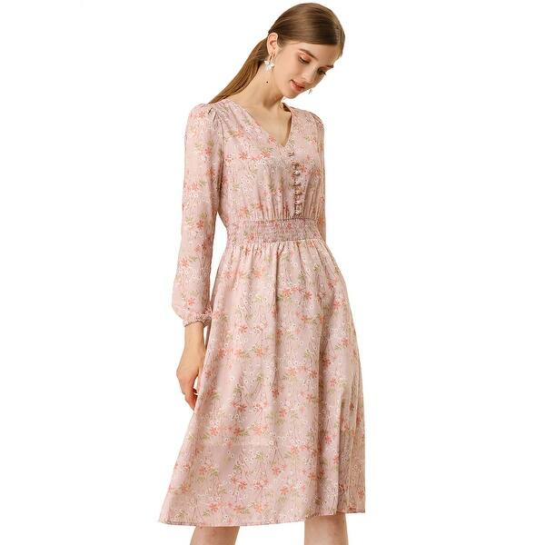Shop Women S Floral Print Flowy V Neck Midi Dress Pink Overstock 29037230