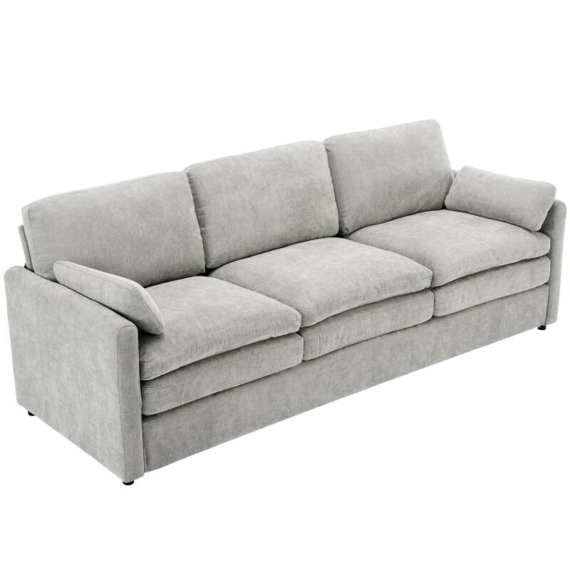 Chenille Upholstered 3 Seater Sofa, Cloud Sofa with Removable Lumbar Pillow, Oversized Sofa with Double Cushion
