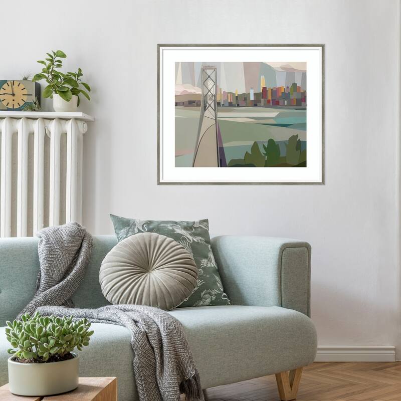 The City From Afar by Melba Browne Wood Framed Wall Art Print - Lucie Silver White